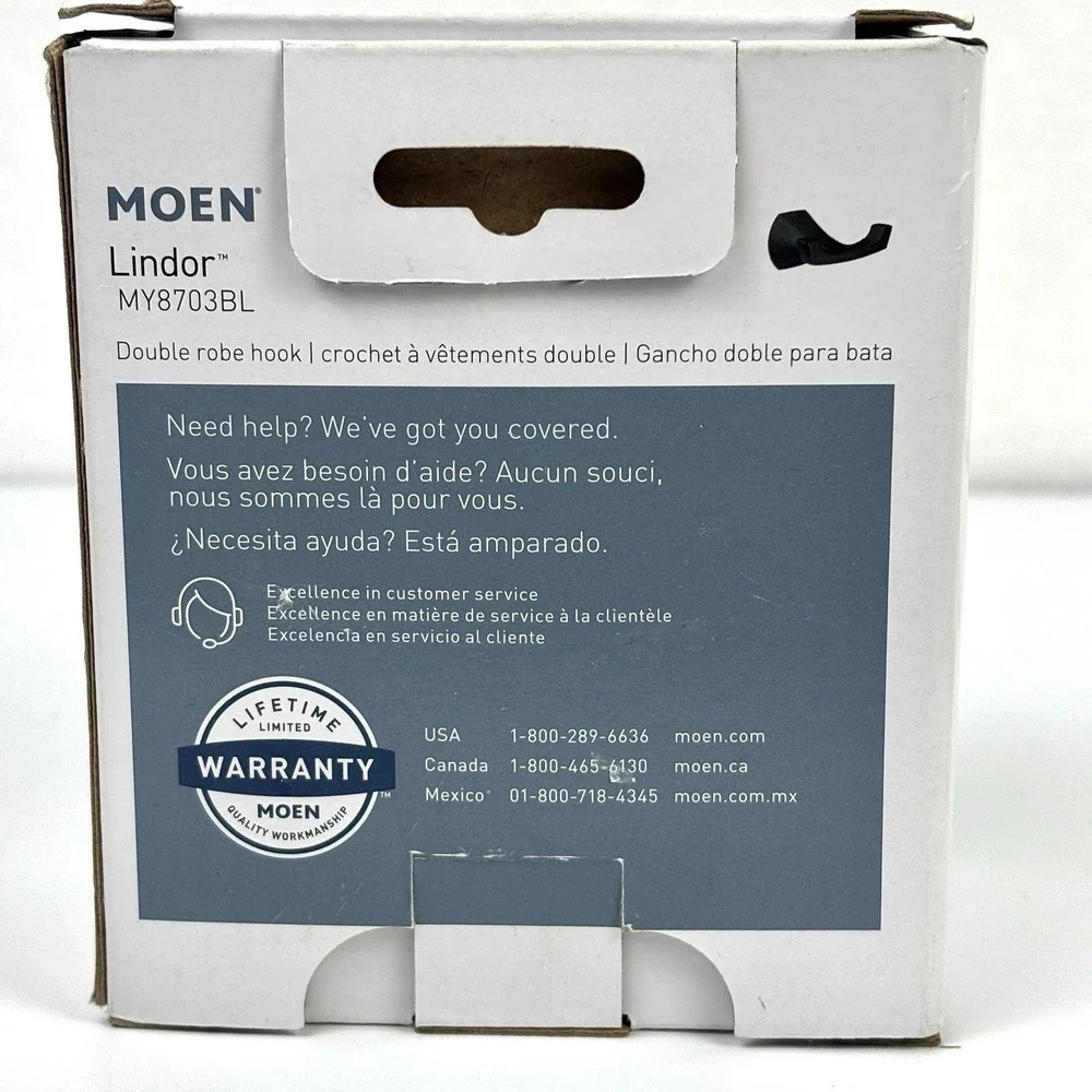 Moen Lindor MY8703BL Double Robe Hook Matte Black Press & Mark New Open Box